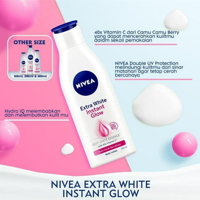 NIVEA Body Lotion Extra White 100-200-400-Repair Protect Instant Glow Night Nourish Sun (Valensia)