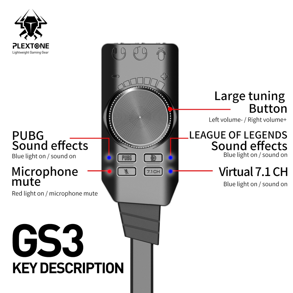 Plextone GS3 Mark II Soundcard USB DSP Adapter Virtual 7.1 Audio Amplifier