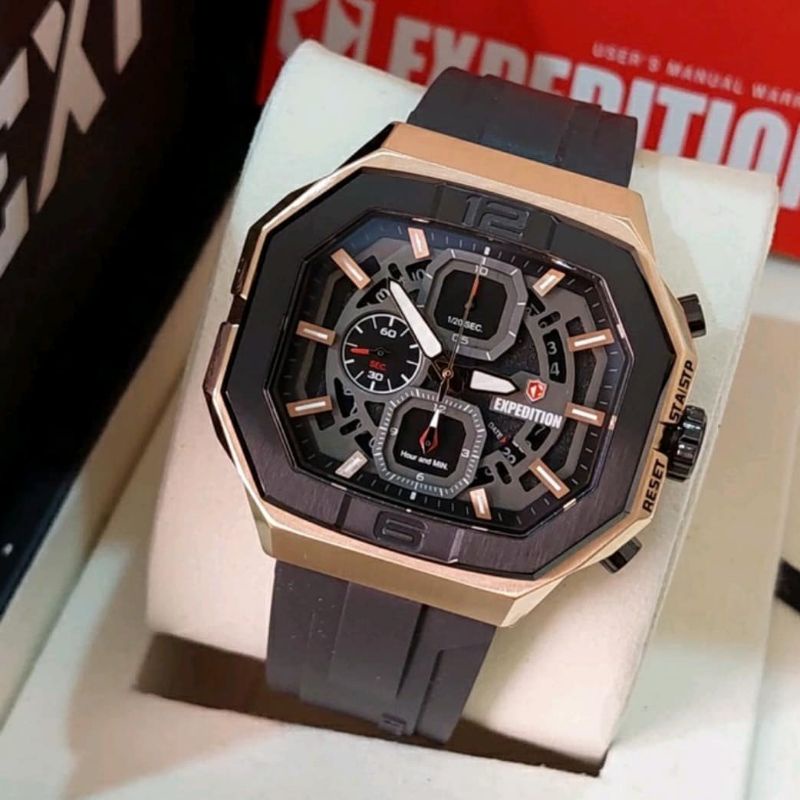 Jam Tangan Expedition E 6813 Pria / E 6813 M Black Rosegold Original