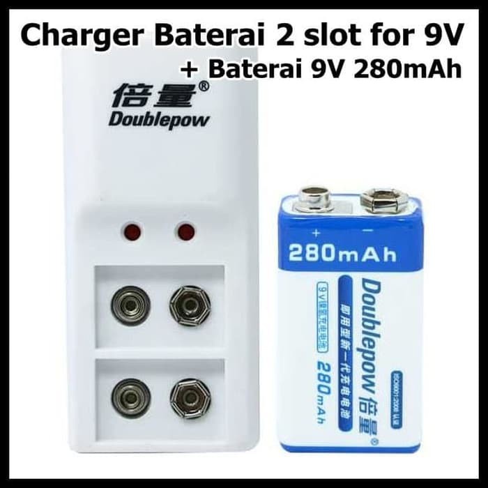 DOUBLEPOW Charger Baterai 2 slot for 9V with 1PCS 9V 280mAh DP B09