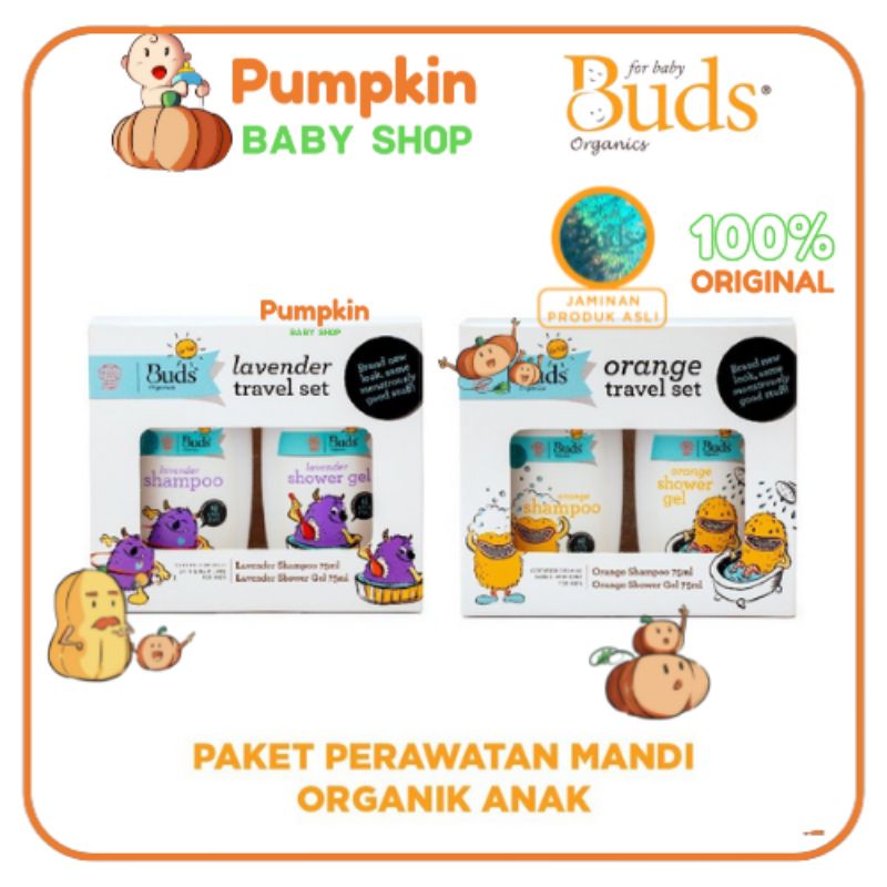 Buds Organics TRAVEL KIDS SET Lavender &amp; Orange Sabun Shampoo &amp; Shower Gel