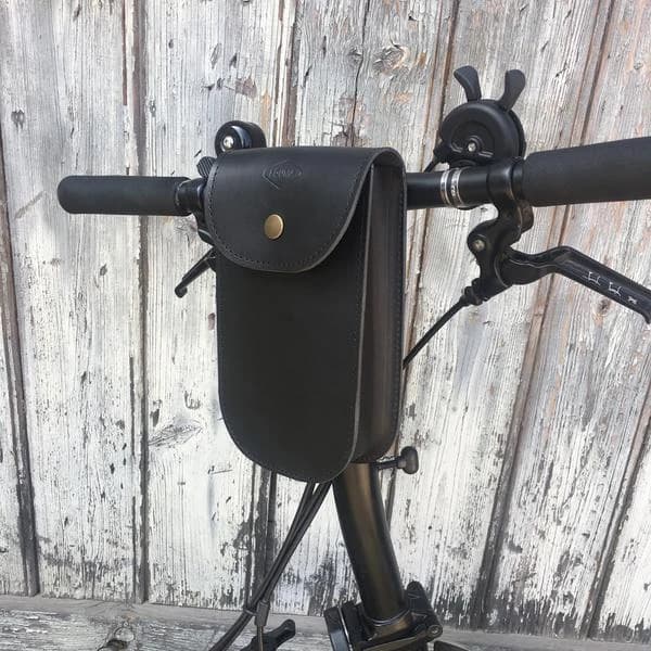 Aksesoris Sepeda - Souma Brompton Large Leather Handlebar Bag - Black - Tas Sepeda