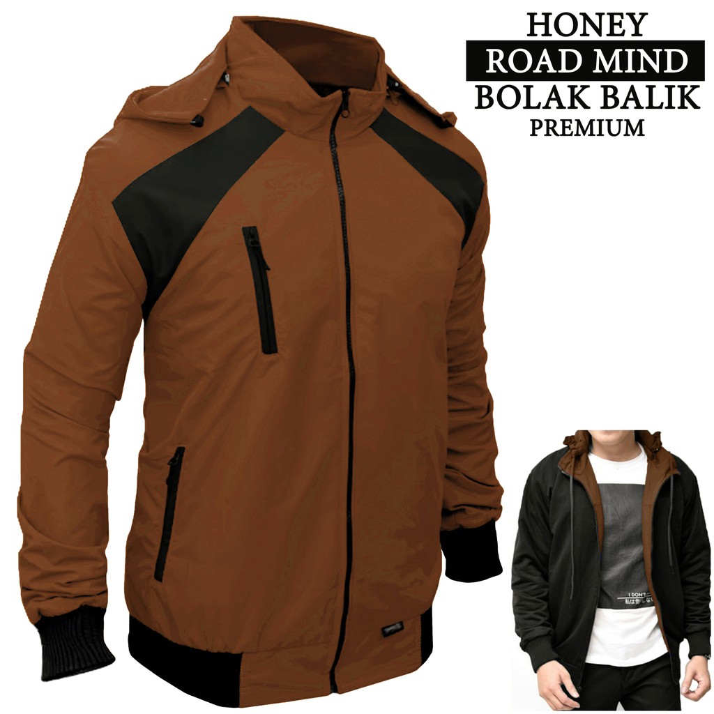 JAKET BOLAK BALIK 2IN1 ROAD MIND PREMIUM LIMITED JAKET PARASUT JAKET MOTOR PRIA WANITA ML XL XXL-RO HONEY
