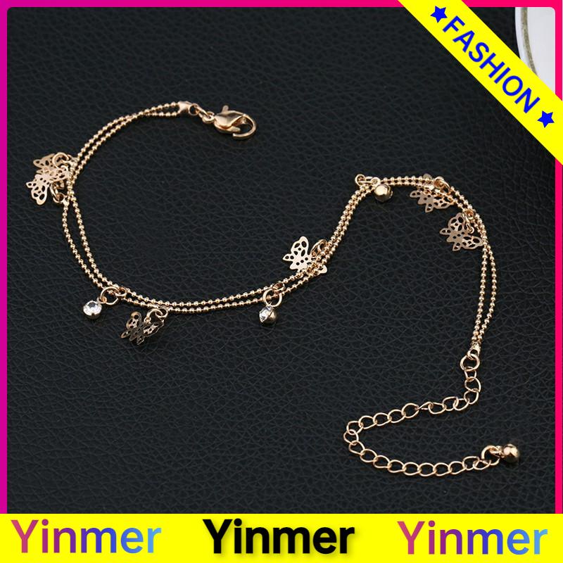 COD✨ Double Layer Hollow Butterfly Liontin Gelang Kaki Paduan Fashion Sepatu Wanita Yang Indah-Yinmer