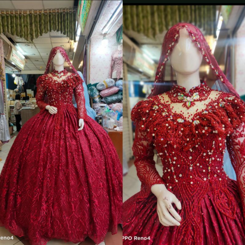 BALL GOWN BUNGA TRIDI//GAUN WEDDING MEWAH  BARBIE FULL PAYET