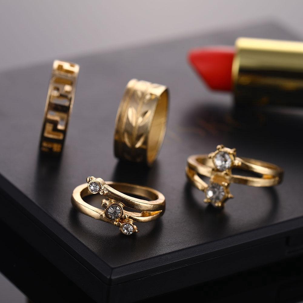 15 Pcs Cincin Bentuk Hati Warna Emas Gaya Bohemian Vintage Untuk Wanita