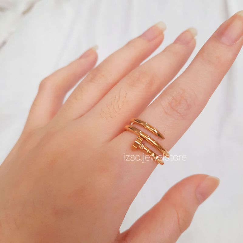 Cincin Titanium Cubic Zirconia Crystal Korean Style Lapis Emas 18k-Paku Lilit