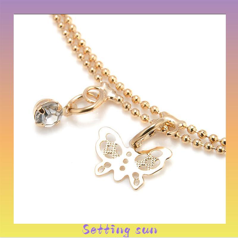 Double Layer Hollow Butterfly Liontin Gelang Kaki Paduan Fashion Sepatu Wanita Yang Indah TN