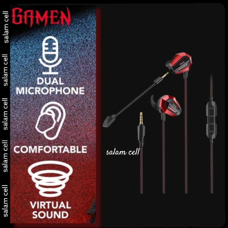 HEADSET GAMING Earphone GAMEN GE100 Virtual Streo Surround sound In-ear Dual garansi