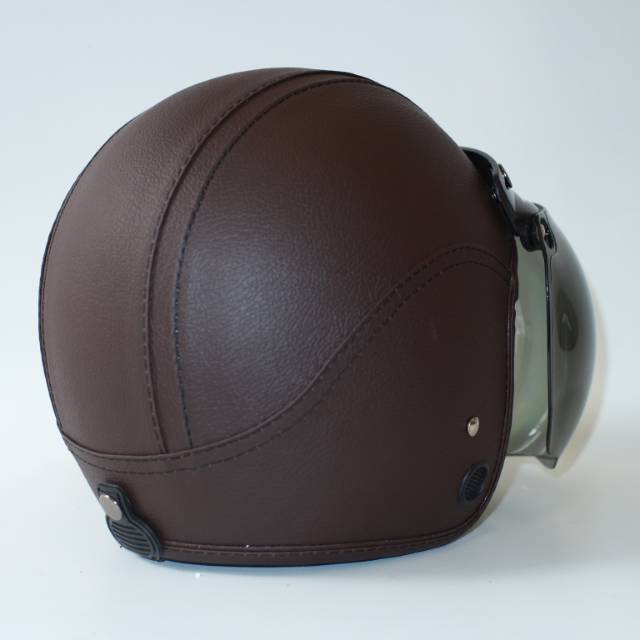 Helm Bogo Retro Kulit Dewasa Coklat Polos Full Leher SNI