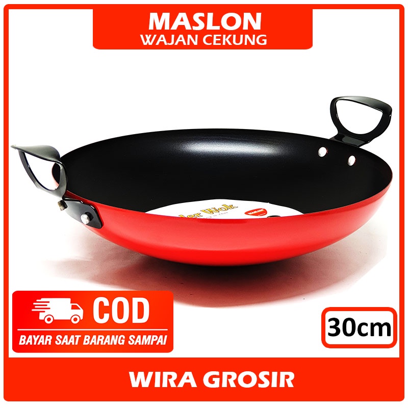 Maspion Kuali Teflon Anti Lengket 30cm | Wajan Cekung | Penggorengan Teplon Tanpa Minyak