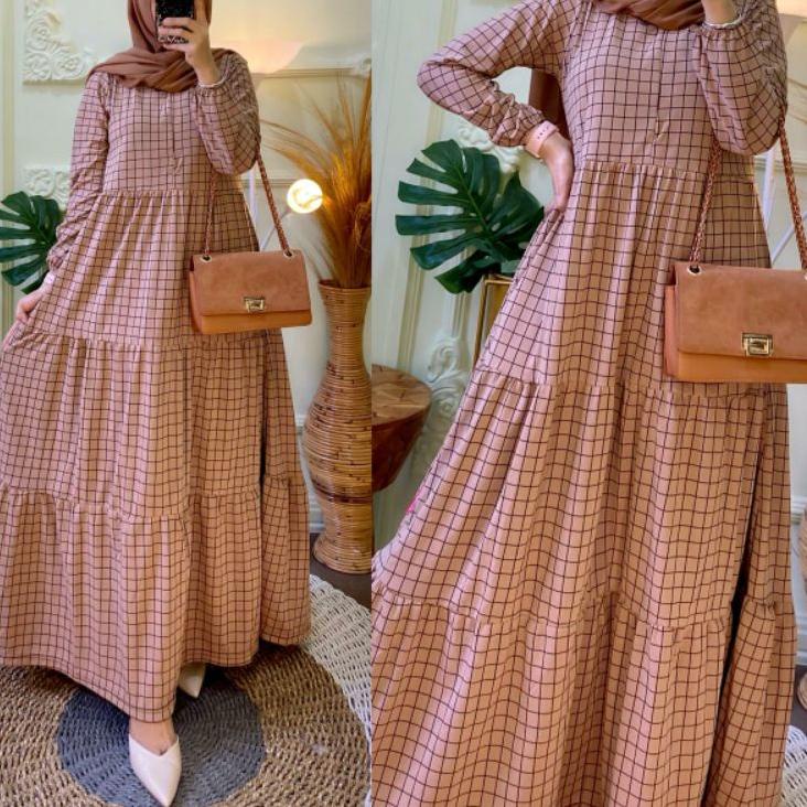 (VIRAL) Gamis kotak SILVIA new busui/Gamis motif kotak busui