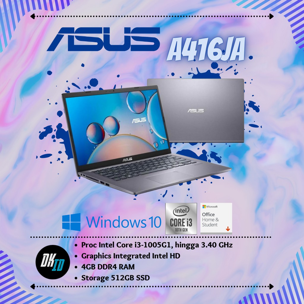 Jual ASUS A416JA i3 - 1005G1-4GB-512GB SSD-14"-WIN10 HOME + OHS