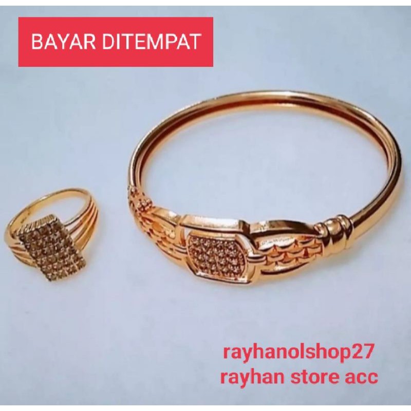 GELANG Tangan wanita Titanium  Mata Kotak fre Cincin mata Kotak lapis emas 22k