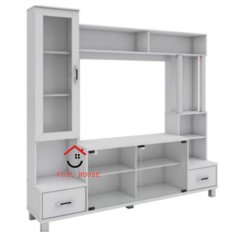Rak TV meja tv kabinet tv wall unit penyekat ruangan dengan lemari kaca murah bagus
