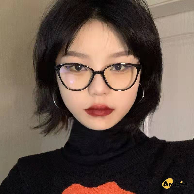 COD Kacamata Korea Wanita Kacamata Anti Radiasi Wanita Fashion Cat Eye retro flat Eyeglasses - AG2