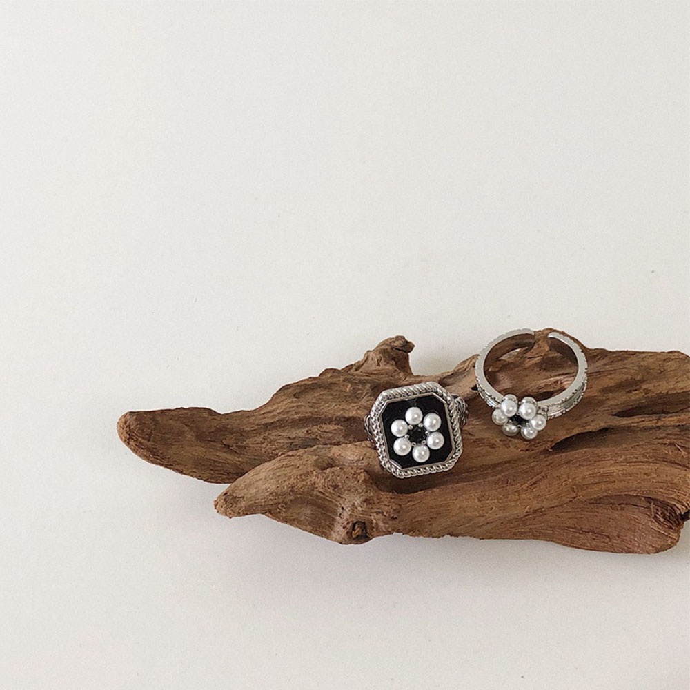 Mxbeauty Cincin Jari Telunjuk Model Terbuka Desain Bunga Aksen Mutiara Serbaguna Untuk Wanita