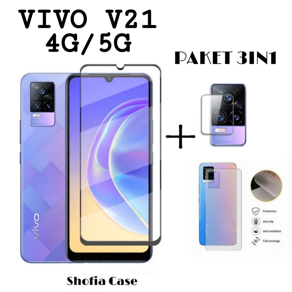 PROMO 3IN1 TEMPERED GLASS VIVO V23E V21 4G/5G ANTI GORES KACA FULL LAYAR