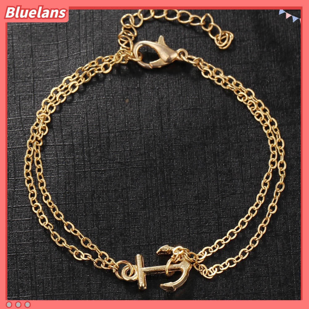 Bluelans Boho Lady Double Layers Anchor Charm Barefoot Sandal Foot Anklet Ankle Bracelet