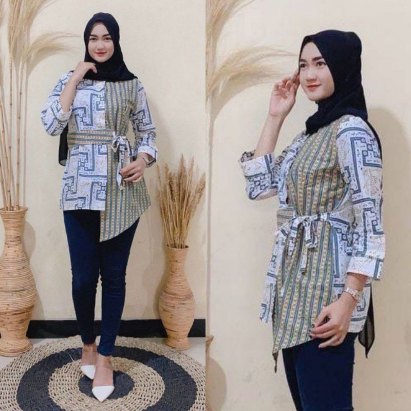 tey-17 Batik wanita ASJ SA HRB026 Kenongo Kemeja Tosca Pendek-Gambar 8