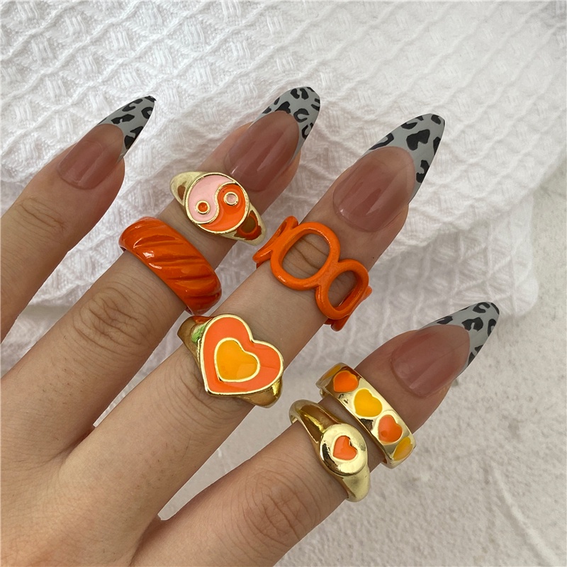 Colorful Gold Rings Set Heart Tai Chi Adjustable Crystal Resin Ring for Women Jewelry Fashion Accessories
