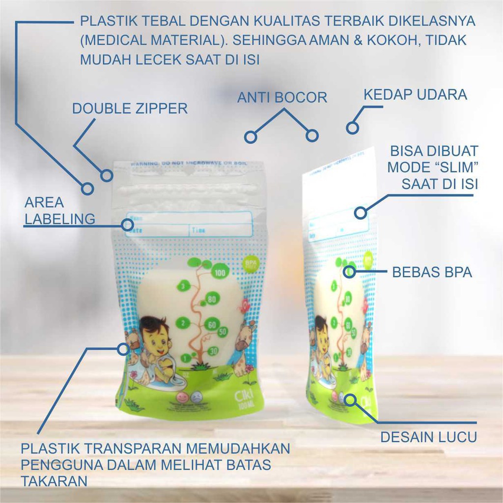 CIKI breast milk Bags Kantong ASI 100ml / 200ml Isi 30pc