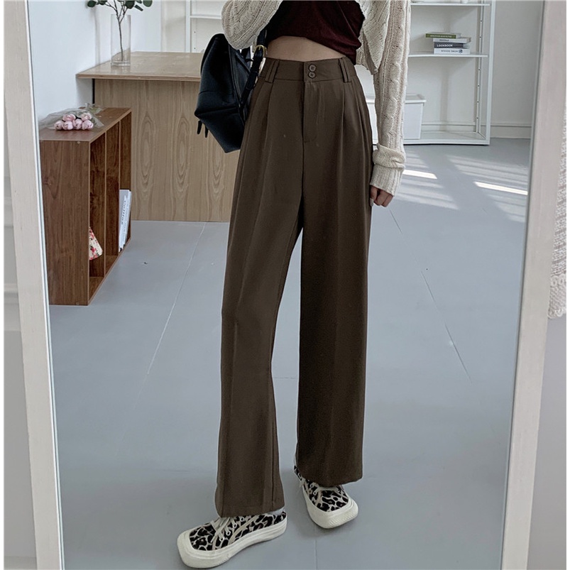 Celana Panjang Khaki Wanita Loose Korean Style High Waist Straight Pants