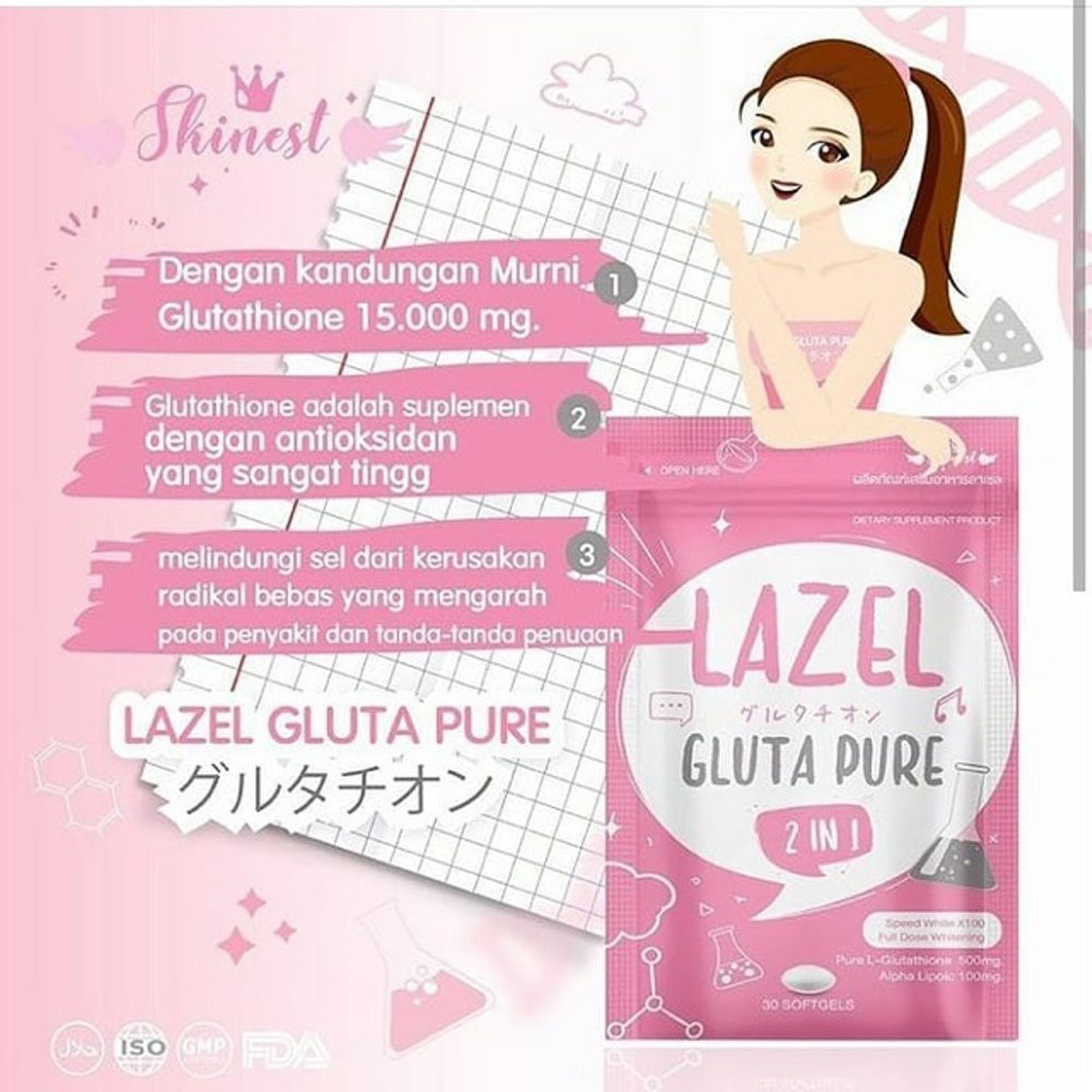 Lazel Gluta Pure 2 in 1 Isi 30 Softgel By Skinest Thailand 100% Original SUPLEMEN PEMUTIH