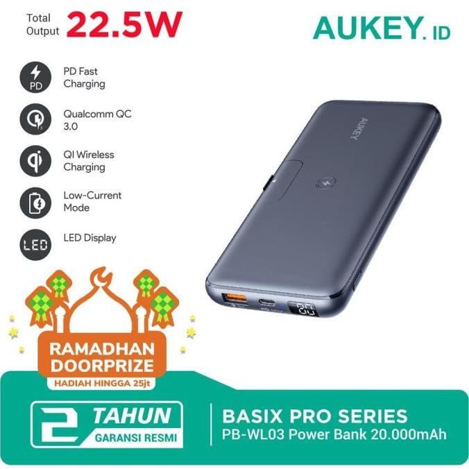 Aukey Powerbank PB-WL03S Wireless Charging 20000mAh