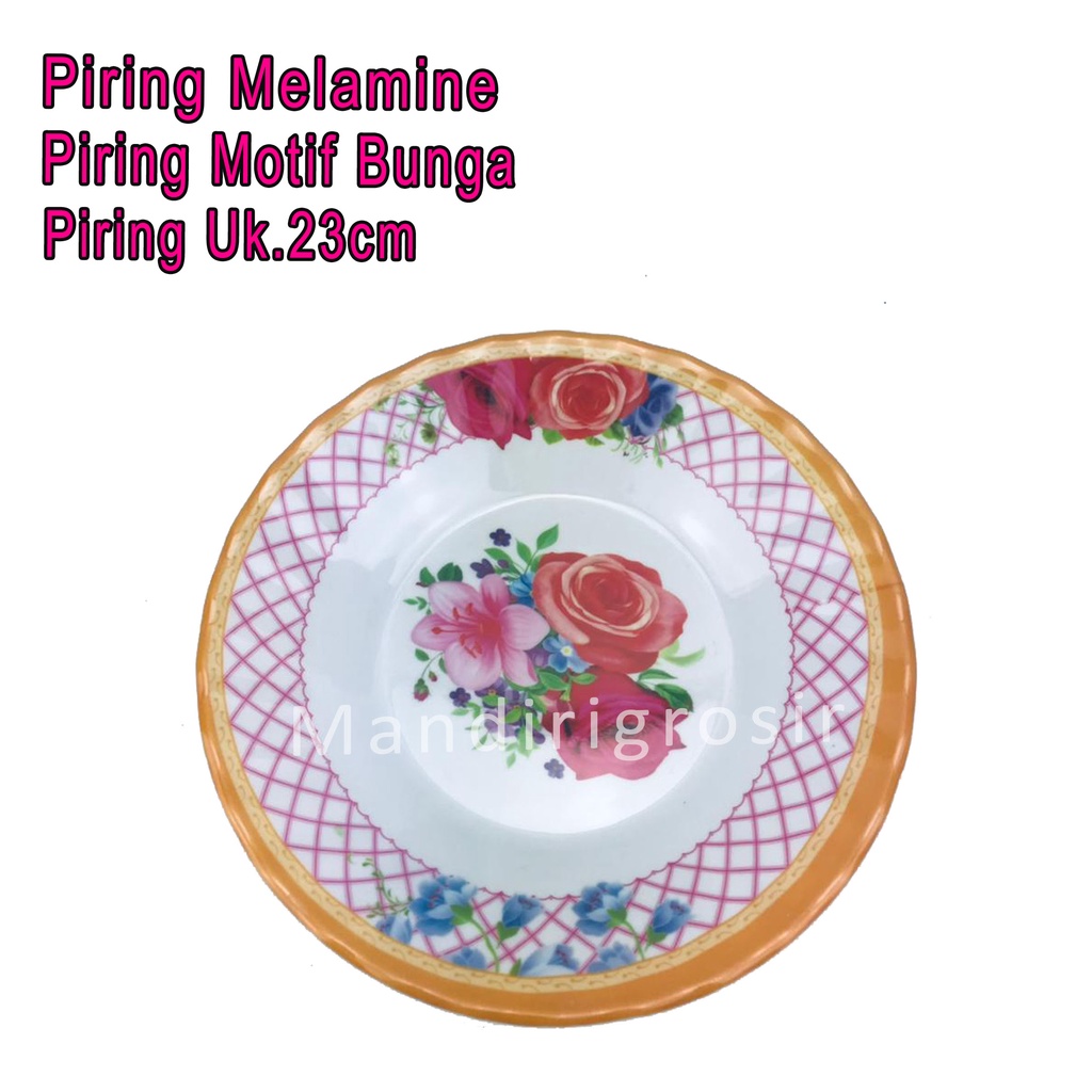 Piring Hugi *Piring Melamine * Piring Motif Bunga * Uk.23cm