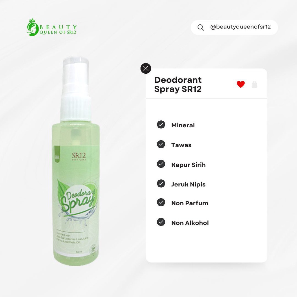 SR12 Deodorant Spray 60ml Penghilang Bau Badan Keringat Non Alkohol Antiperspirant Mencerahkan Kulit Ketiak