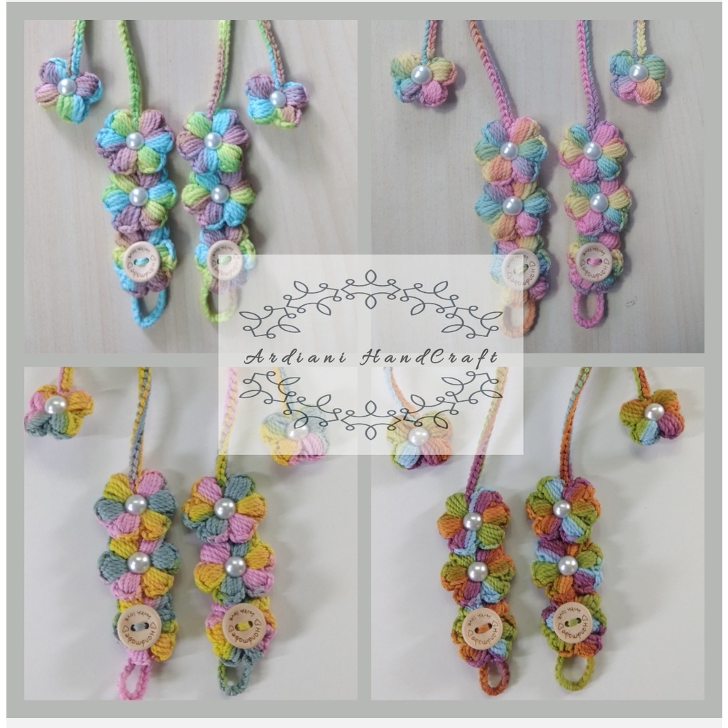 Strap Masker Rajut 2in 1 / Strap Konektor Masker Rajut Bunga / Tali Masker Rajut Rainbow / Kalung Ma