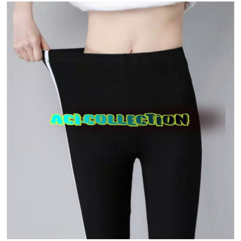 legging list 3/4 stripe putih Pendek Standar &amp; Jumbo / Celana List Putih PREMIUM