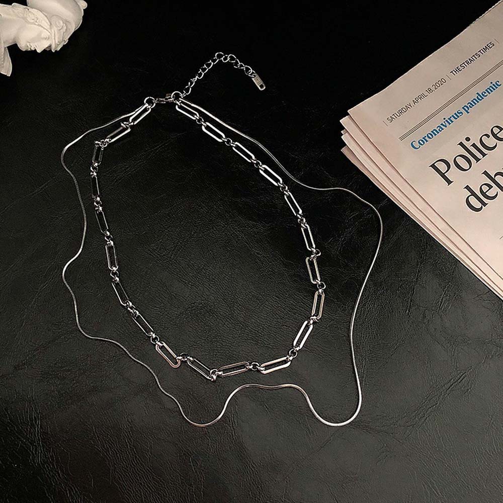 Needway  Hip Hop Clavicle Chain Trendy Fashion Jewelry Chain Necklace Women Punk Long Chain Stainless Steel Korean Double Layer Choker/Multicolor