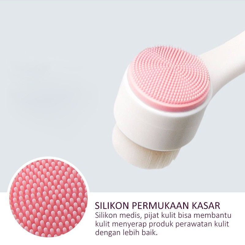 Alat Pembersih Wajah 2 IN 1 Cleansing Brush 2 Sisi Bulu Sikat Halus Silikon Exfoliate Alat Cuci Muka