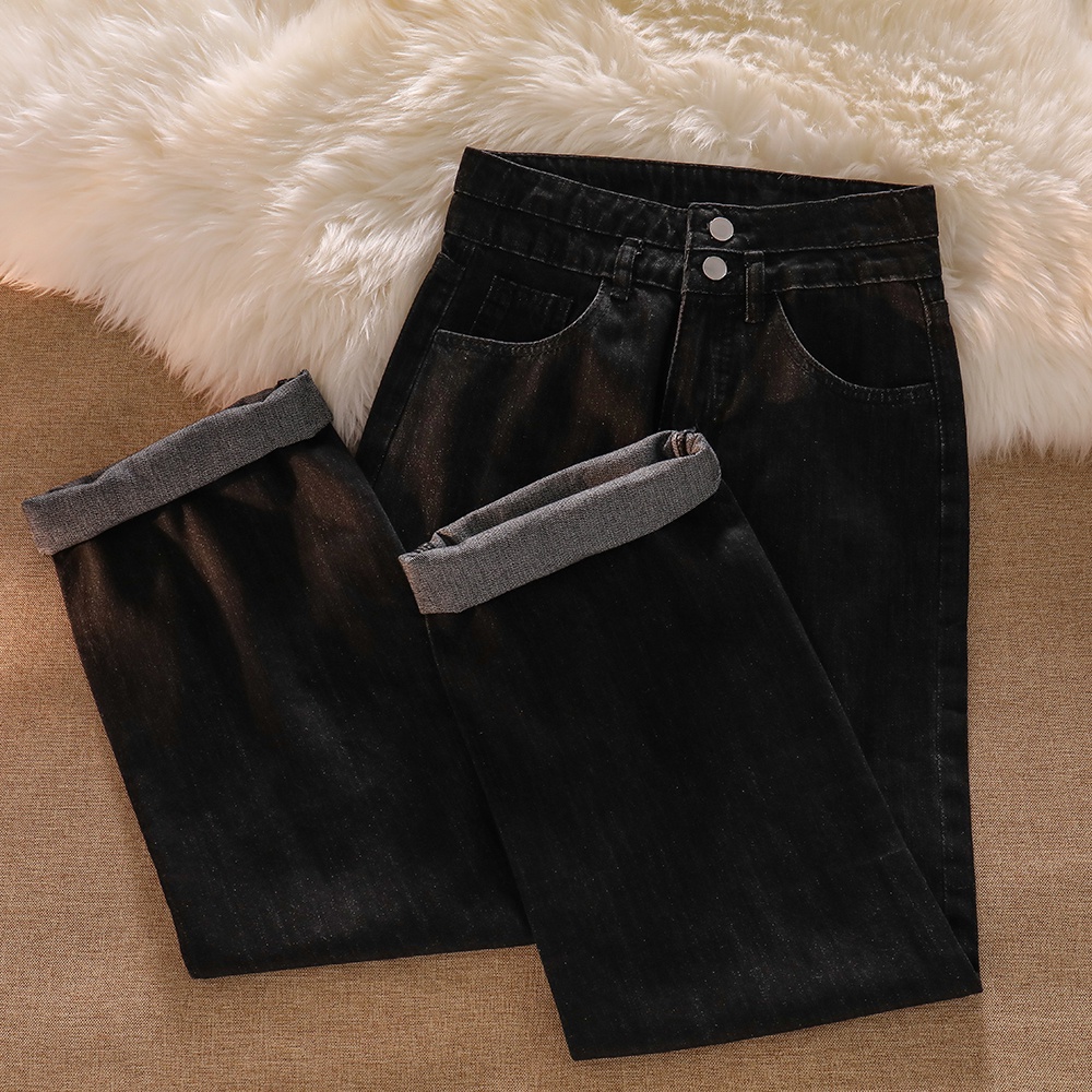 Korean Celana Panjang Hitam Jeans/Highwaist Straight Loose Jeans/Celana Jeans Wanita