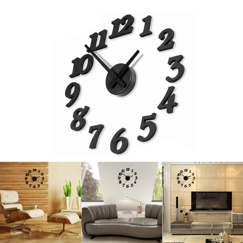 Taffware Jam Dinding 3D kamar tidur senyap tanpa suara 50cm Diameter Dekorasi dinding minimalis modern Jam dinding besar raksasa DIY Giant Wall Clock Quartz 30cm 50cm DIY-03 Warna Hitam 3D DIY Wall Clock Modern Design Silent Big Digital Acrylic Wall