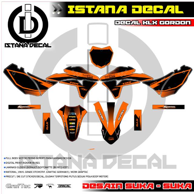 Sticker stiker decal klx gordon orange