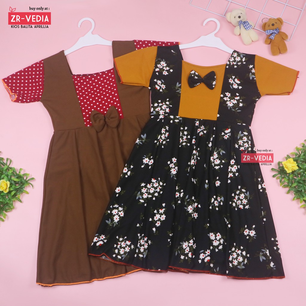 Dress Nadine uk 6-8 Tahun / Dress Pesta Anak Perempuan Gaun Polos Flower Lengan Dres Baju Import