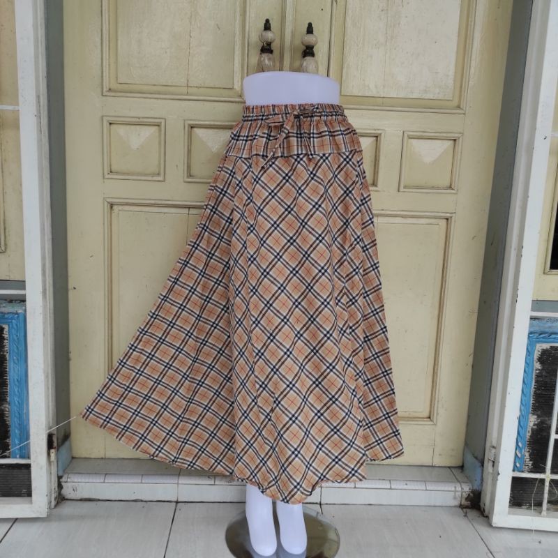 (BISA COD)ROK PAYUNG/ROK KATUN LEBAR/MOTIF BURBERRY-Coksu