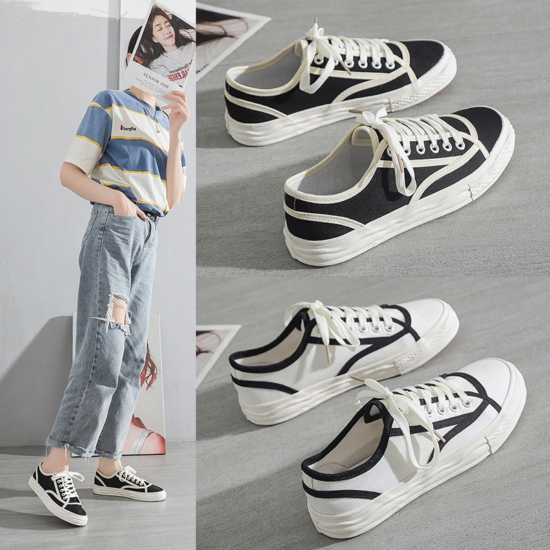 SW52 Sepatu Sneakers Kanvas Tali Wanita Import Korea