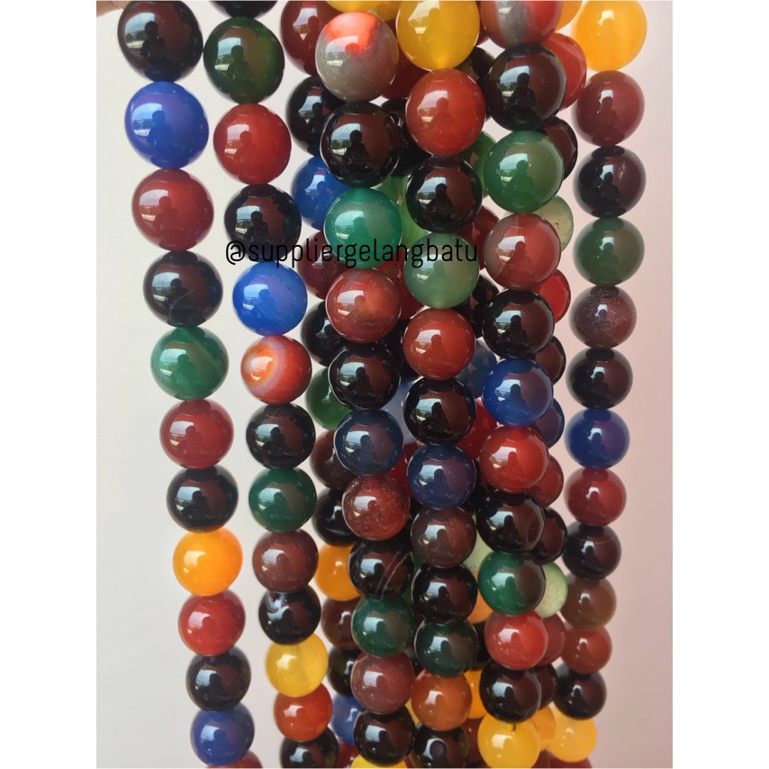 natural 14mm batu multicolour onyx warna corak kilap supplier aksesoris material gelang kalung craft