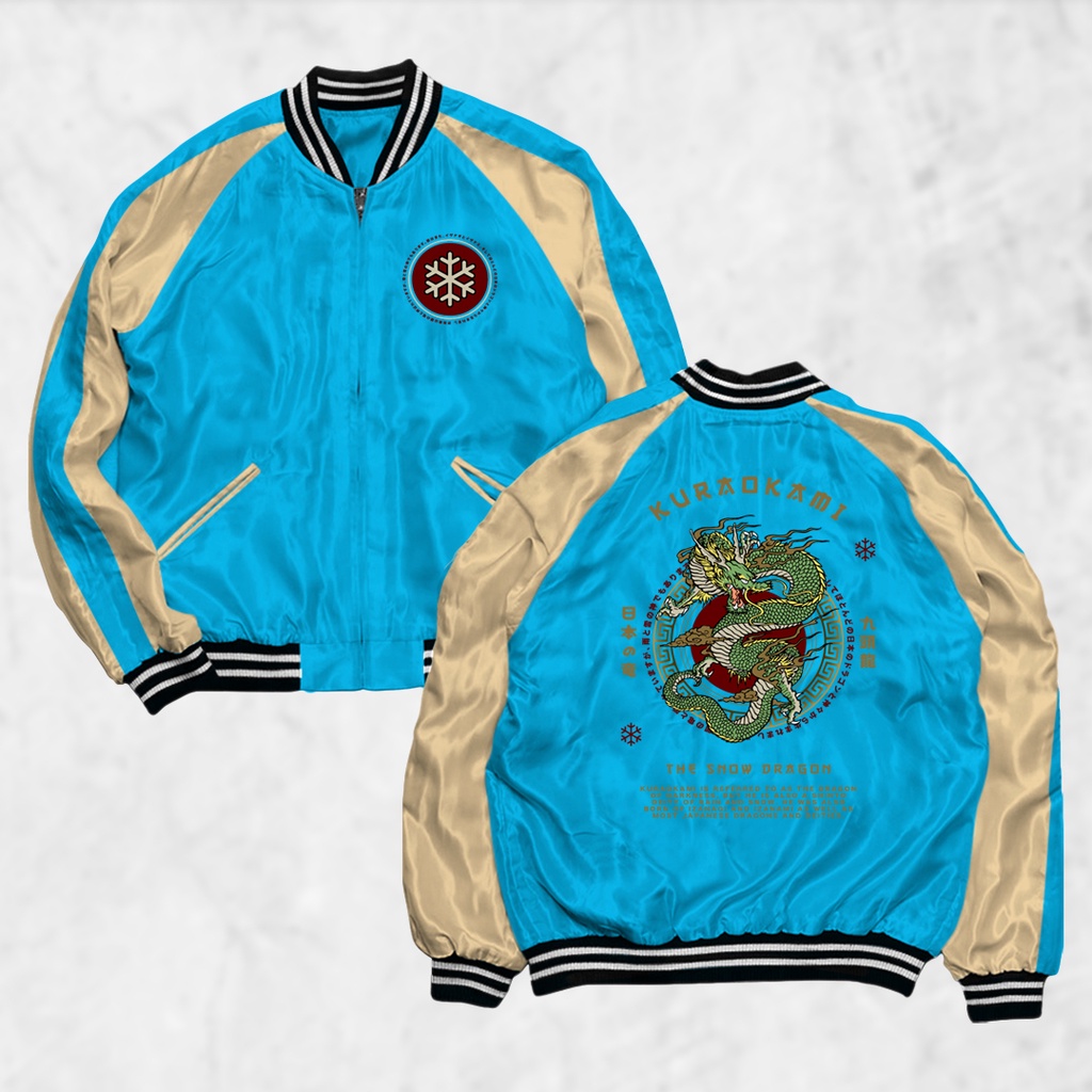 Fortglass Jaket Sukajan Motif Biru Gold Sablon Jaket Pria Wanita Distro Unisex Japan Premium Original