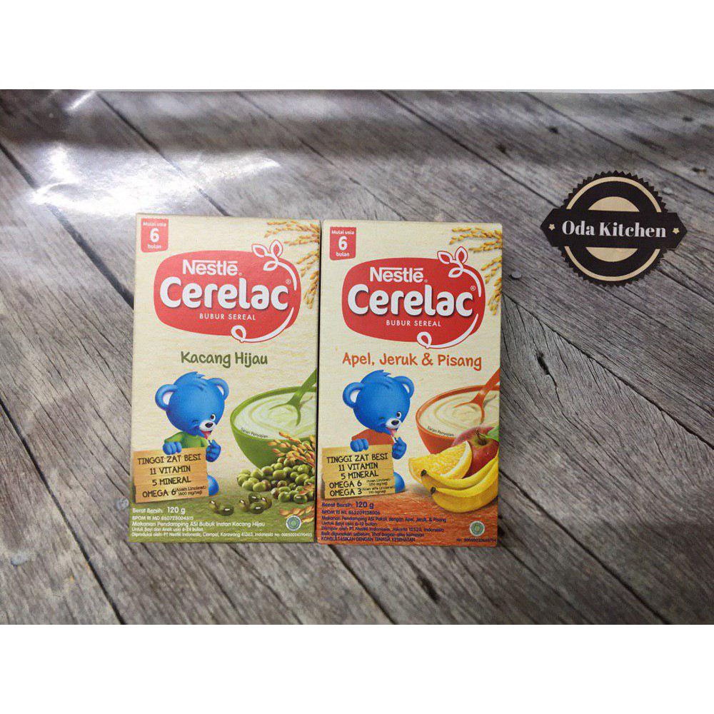 NESTLE BUBUR CERELAC KACANG HIJAU, APEL,JERUK ,PISANG BOX120gr