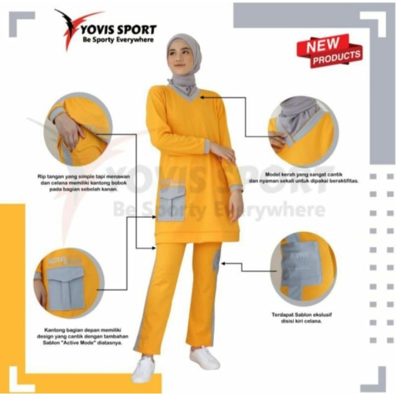 setelan olahraga tunik sablon/setelan senam tunik yovis sport