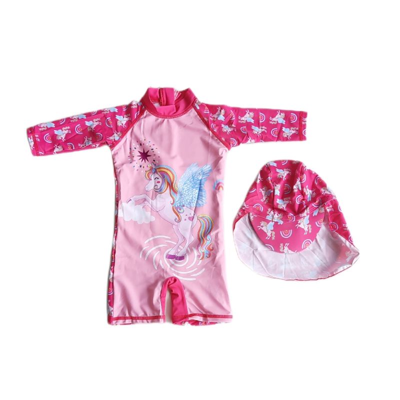 Baju Renang Anak Bayi Batita Balita 1 2 3 Tahun Perempuan Cewek Baby Girl Pink Unicorn Swimsuit