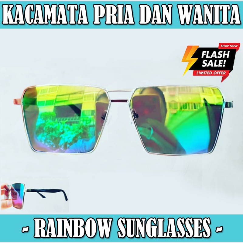 Kacamata Hitam Fashion Pria Wanita Kaca mata Gaya Black Mirror Rainbow Sunglasses Unisex