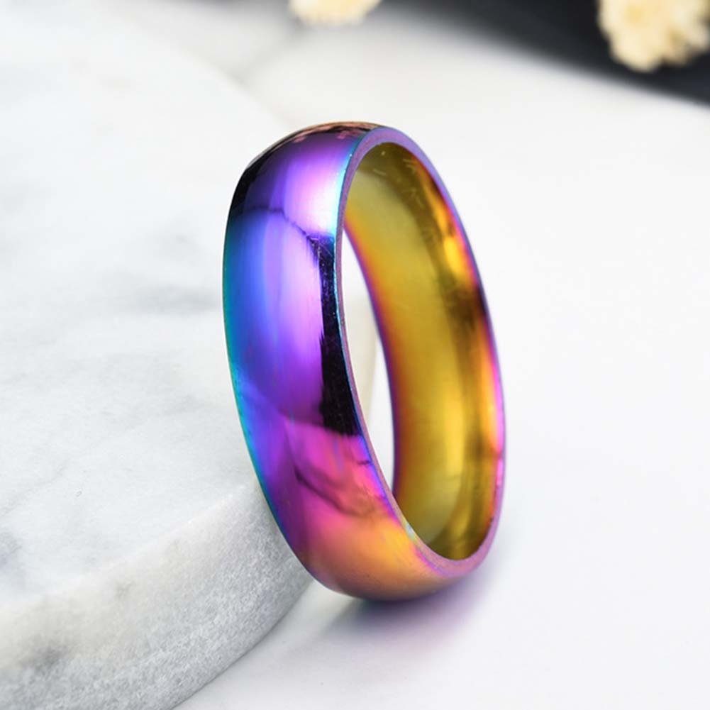 Hu Hu Hu Hu Hu Alat Bantu Pasang Kacamata♡ Cincin Pasangan Bahan Stainless Steel Warna Pelangi Untuk Hadiah Pernikahan