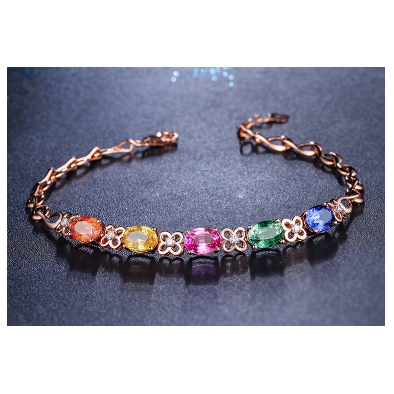 Gelang Batu Permata Warna-Warni Pelangi 18K Bahan Stainless Gaya Korea Untuk Wanita