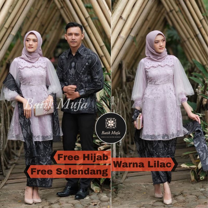 Batik couple kebaya LUNA Tunik Lilac KEBAYA MODERN Kebaya untuk acara lamaran wisuda